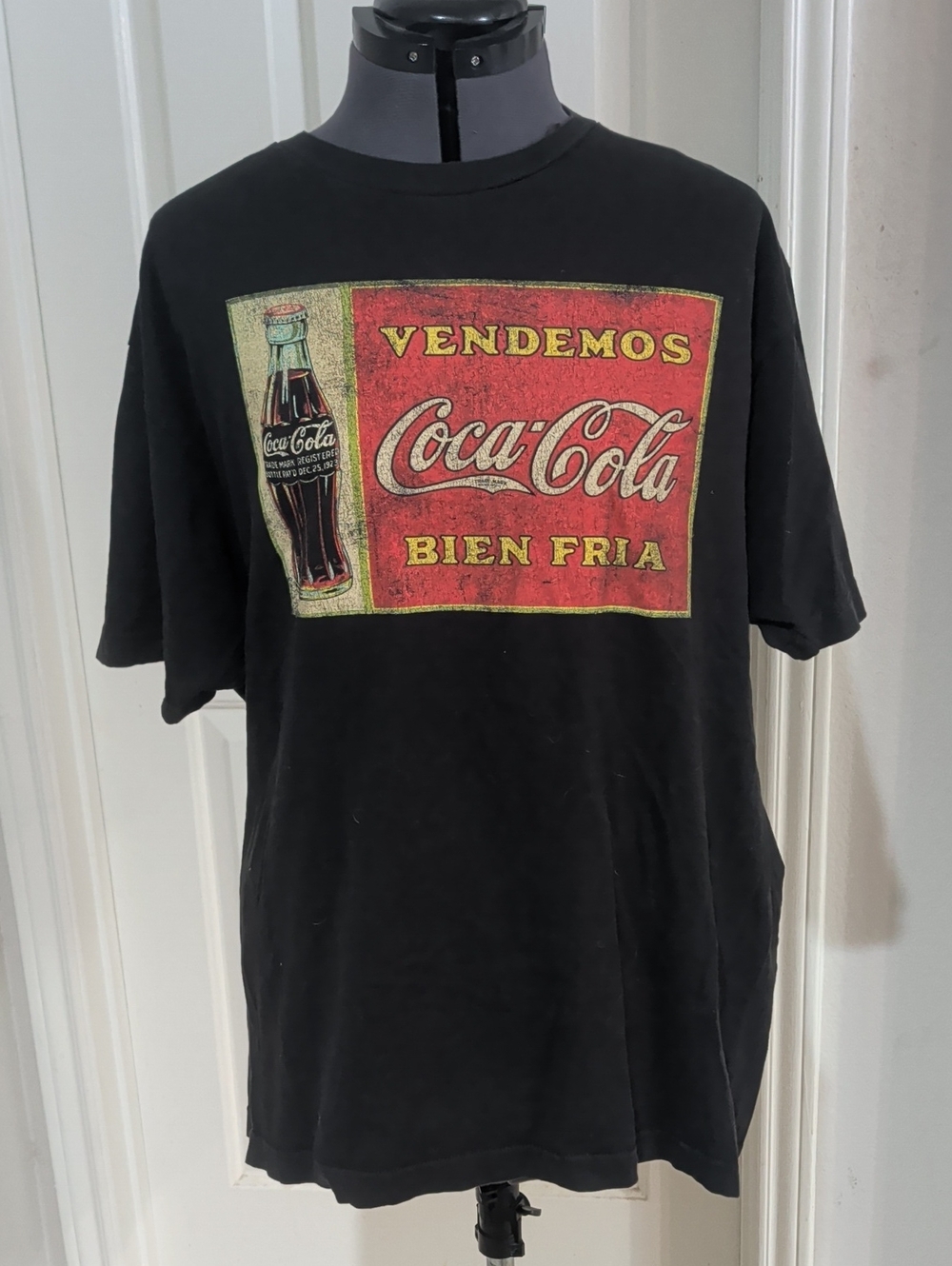 Coca Cola Black Tee with Red, Yellow & Cream Retro Sign Graphic Men's XL
